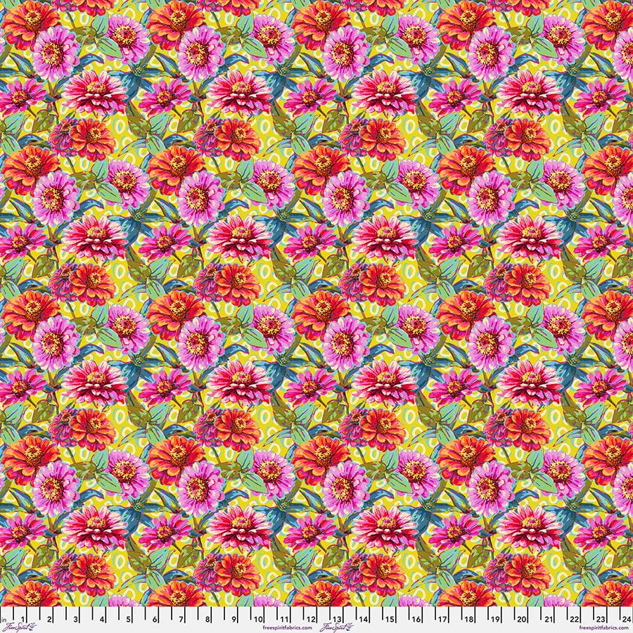 Festival Cotton Fabric - SM Zinnias Green (FreeSpirit) PWOB121.GREEN