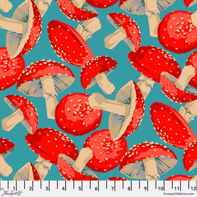 Forage Cotton Fabric - Toadstool Blue (FreeSpirit) PWMN070.BLUE