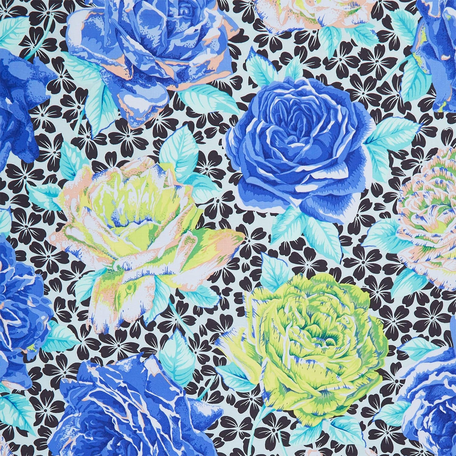 Kaffe Fassett Cotton Fabric - Rose Bloom Blue (FreeSpirit) PWPJ077.BLUE