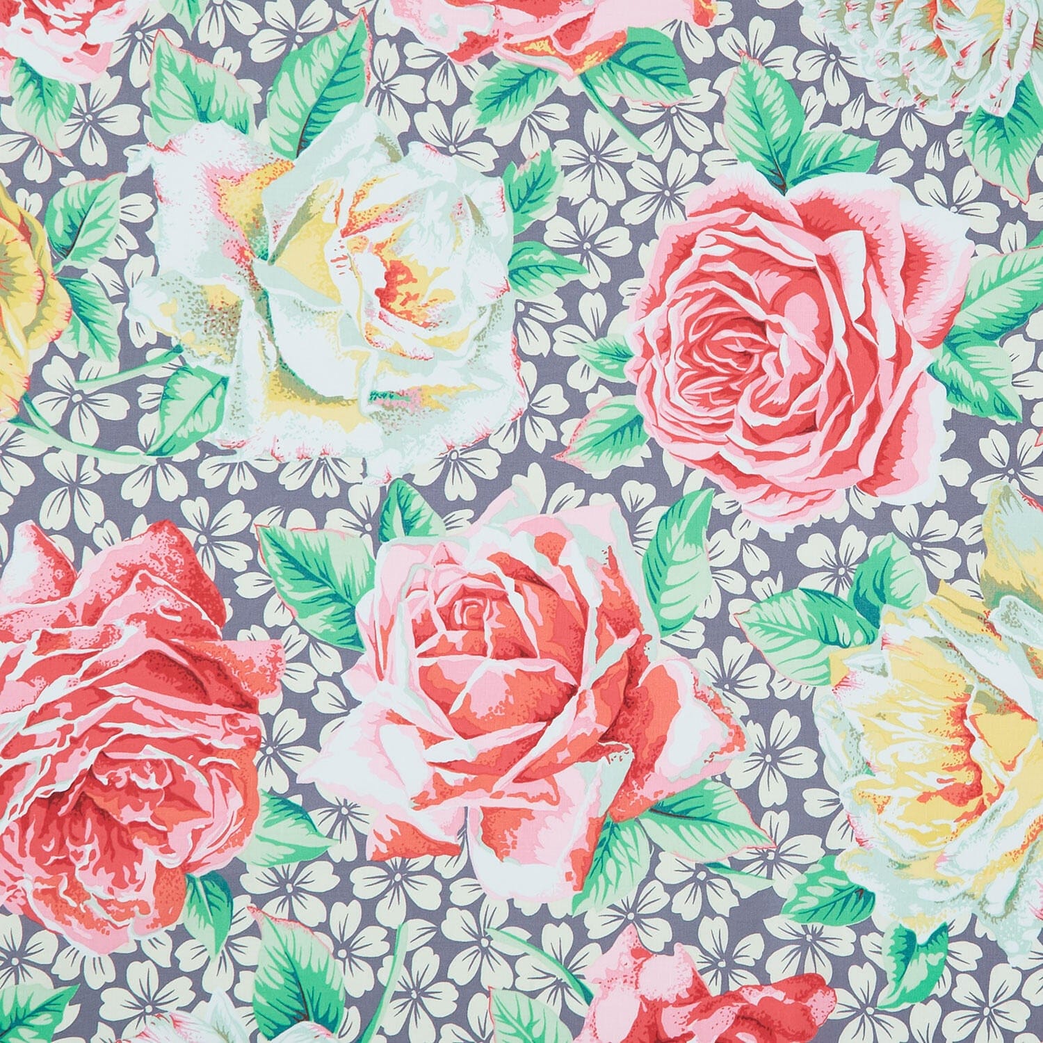 Kaffe Fassett Cotton Fabric - Rose Bloom Grey (FreeSpirit) PWPJ077.GREY