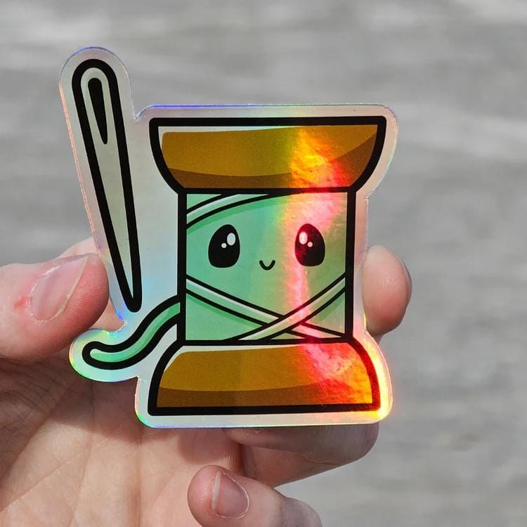 Cute Thread Spool Holographic Sticker – Stitchin Heaven