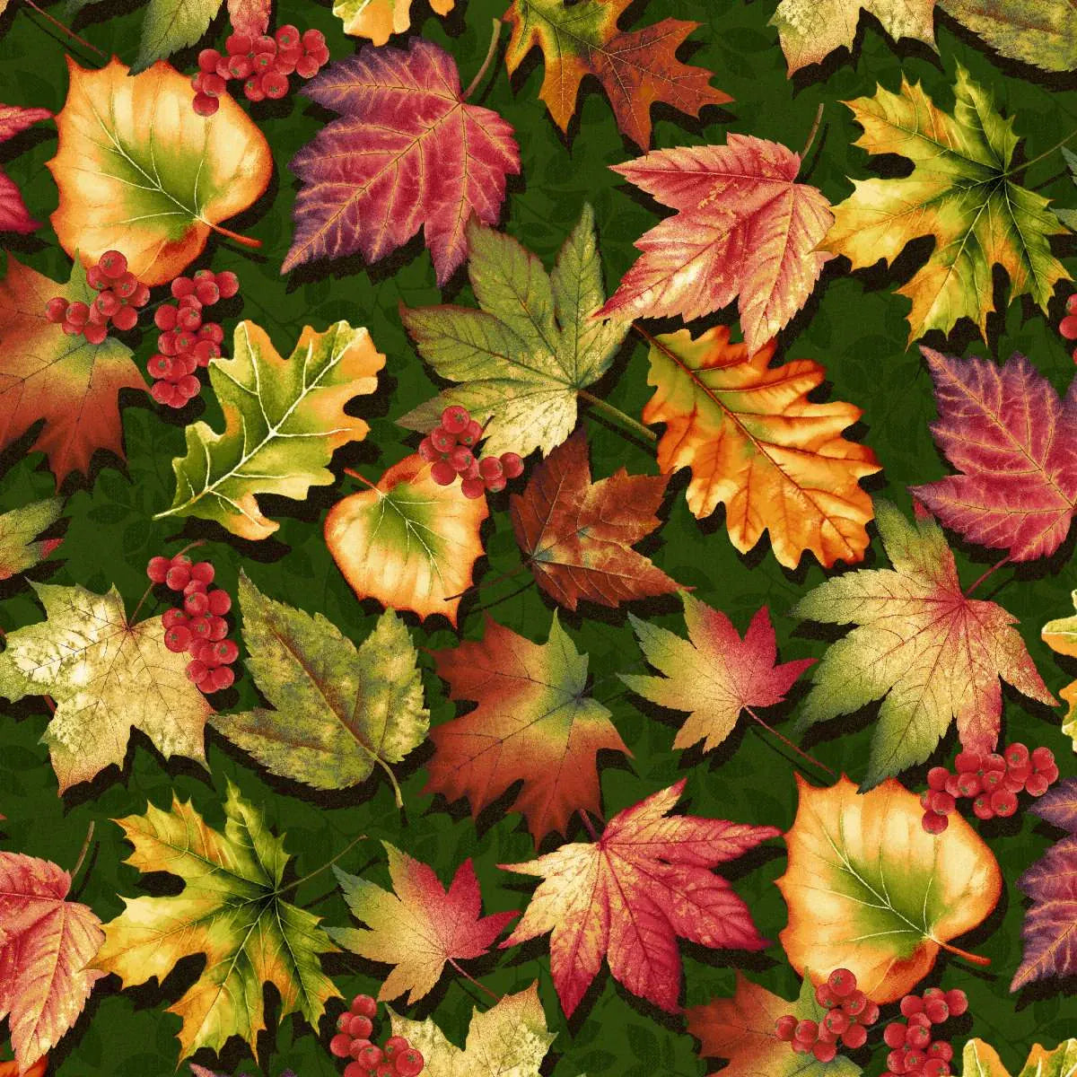 Leaf Toss Green - Oak and Berries Q-3652-66