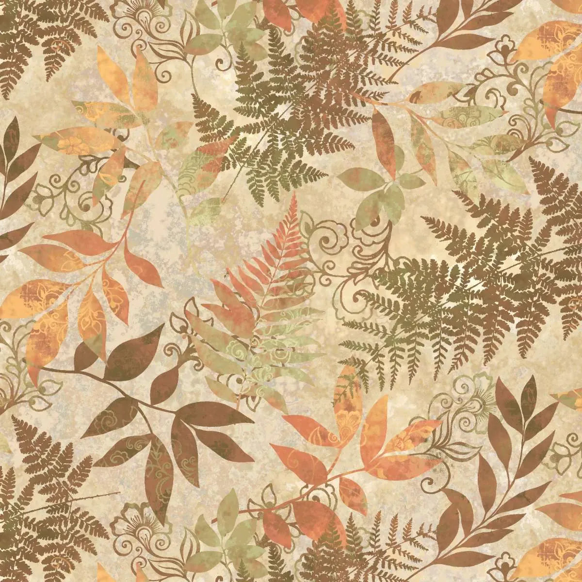 Mixed Media Leaves Cream - Oak and Berries Q-3648-44