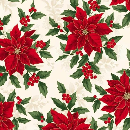 Holiday Elegance - Poinsettias Natural Gold V7166-20G