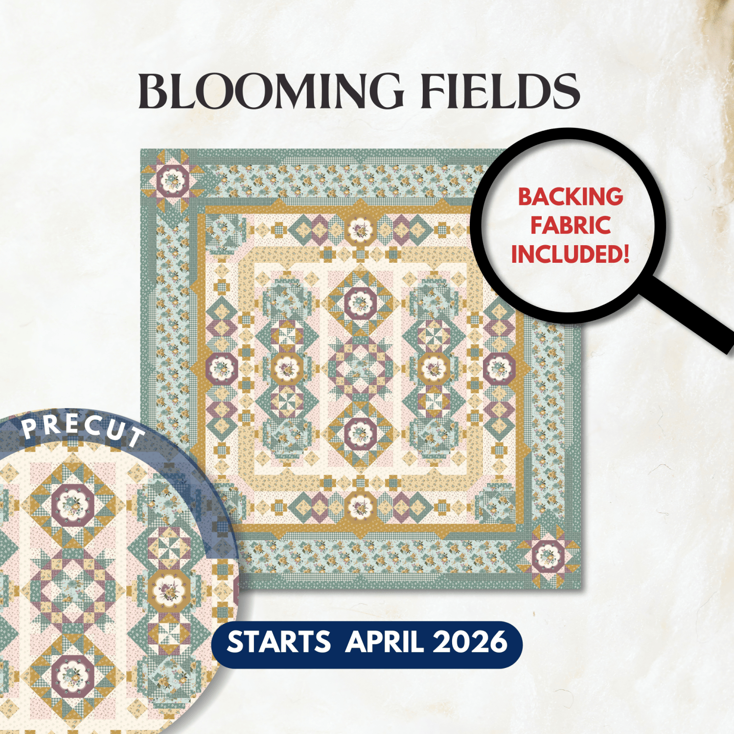 Precut! Blooming Fields Block of the Month -  April 2026 P-BLMFLD-APR26