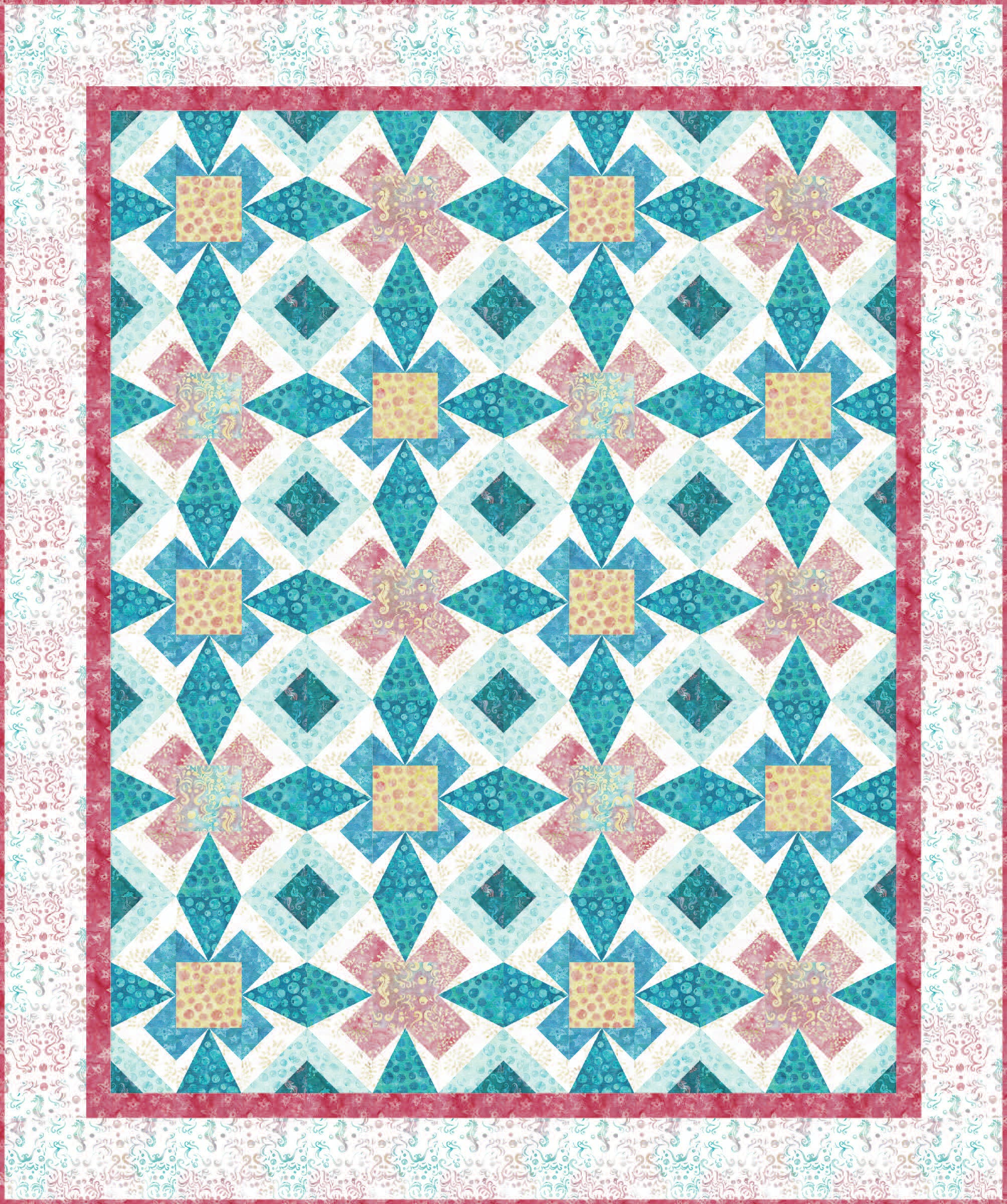 Precut! Coral and Waves Quilt Kit - 61" x 73" CRLWAVES-CQK