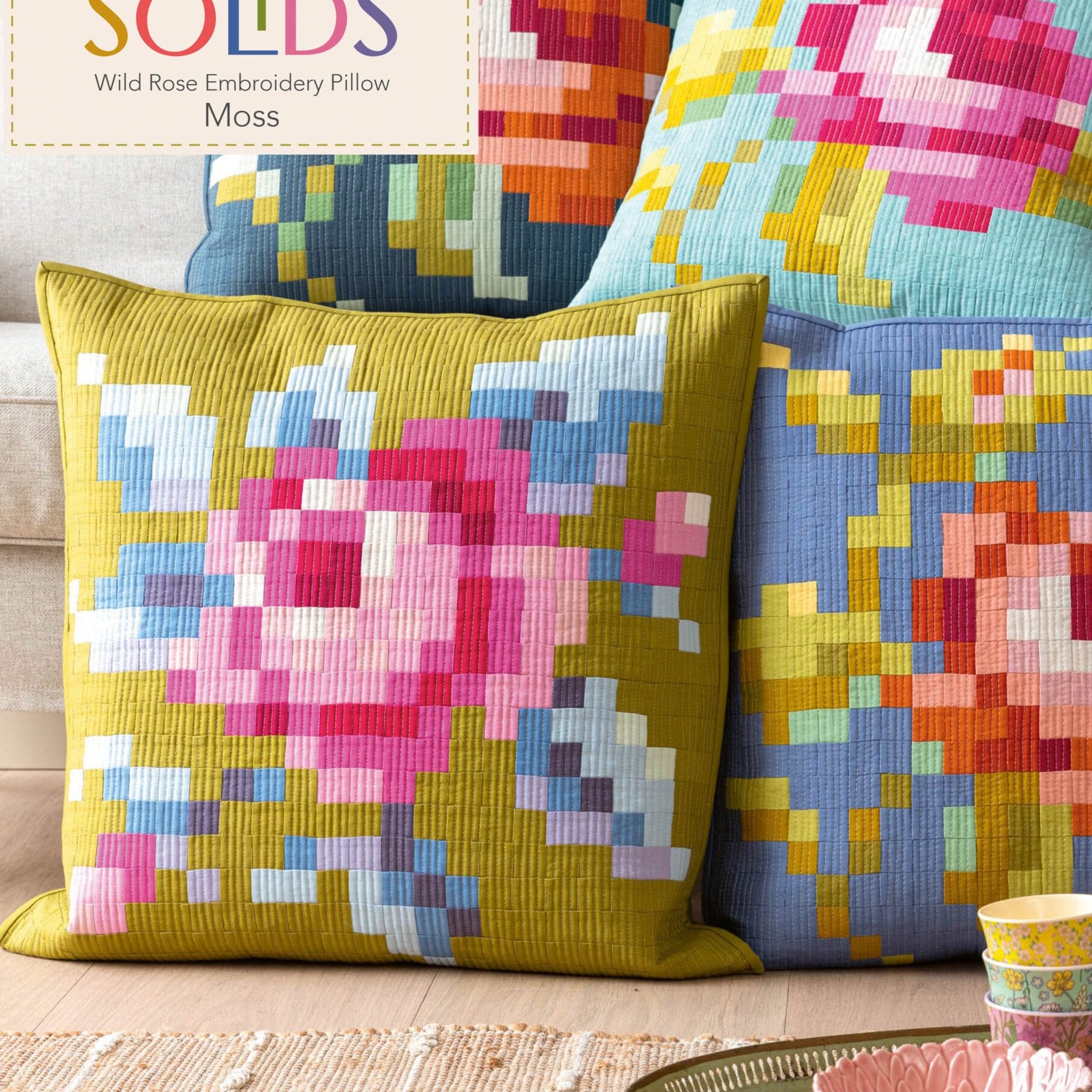 Tilda Wild Rose Embroidery Pillow - Moss WILDROSE-MOSS