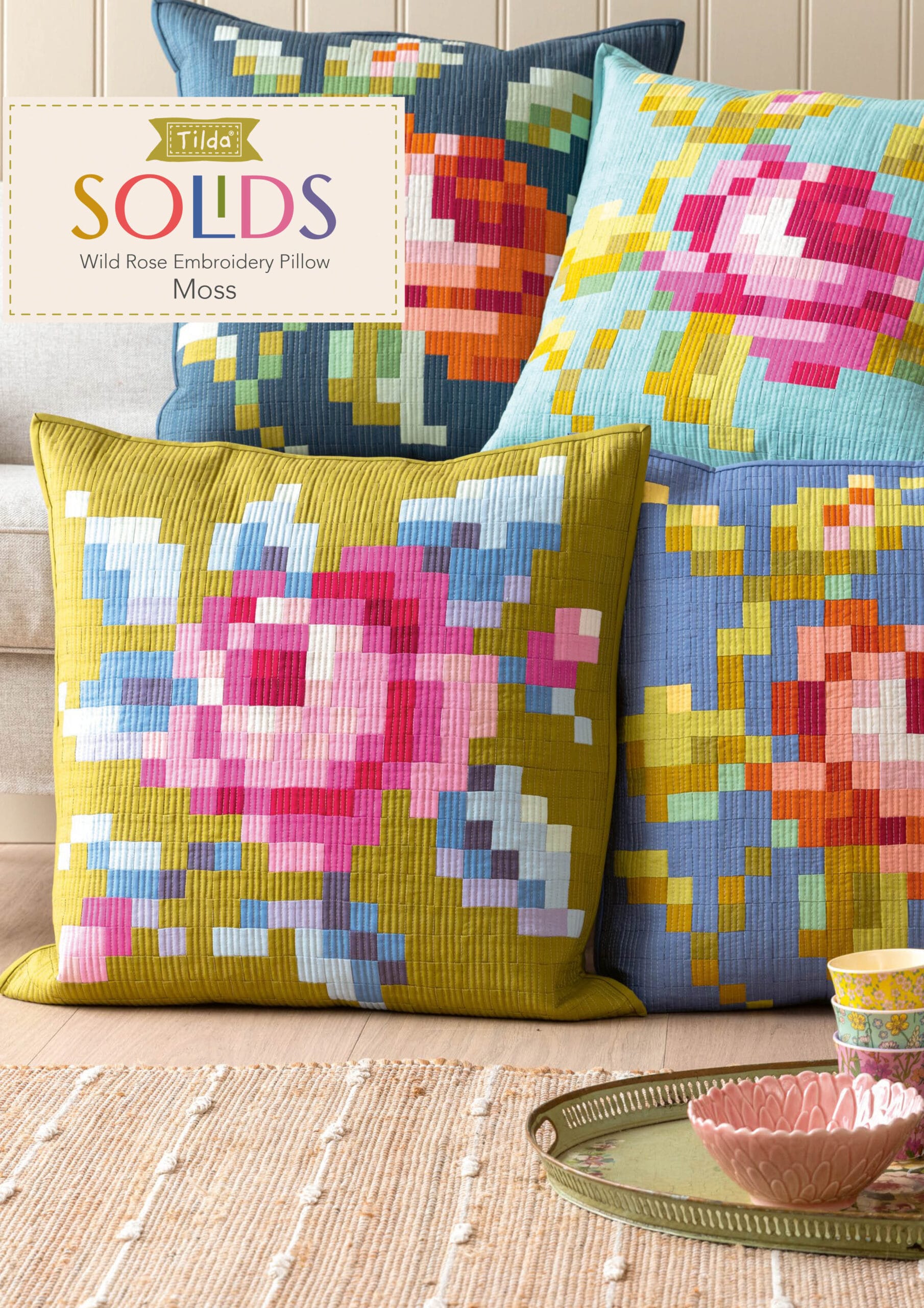 Tilda Wild Rose Embroidery Pillow - Moss WILDROSE-MOSS