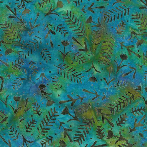 Island Batik Woodblock Floral - Multi Blue Green Marbles 822203840