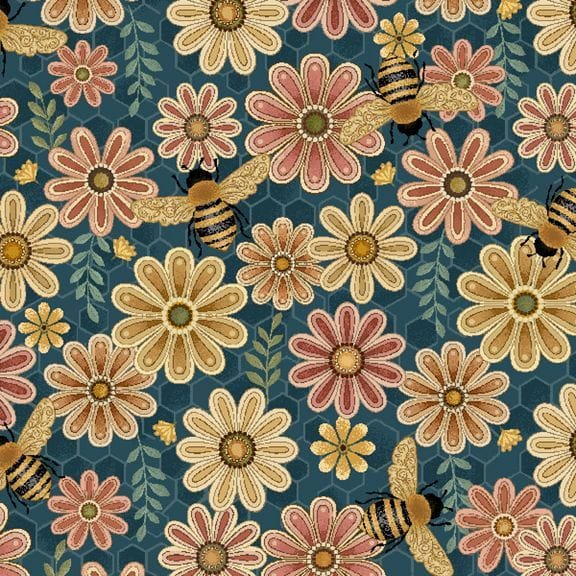 Flowers & Bees - Honeycomb Hollow R792122D-TEAL