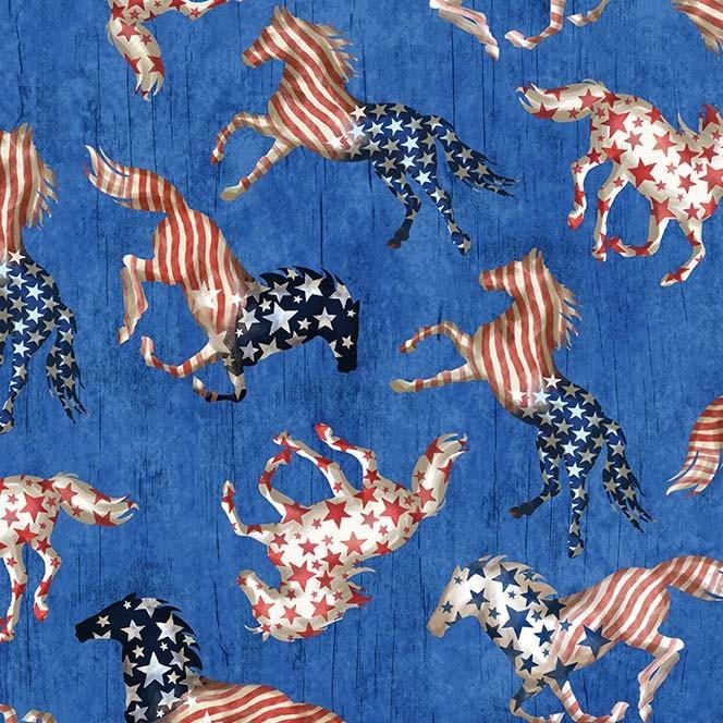 All American - Patriotic Horses CX10923-BLUE-D