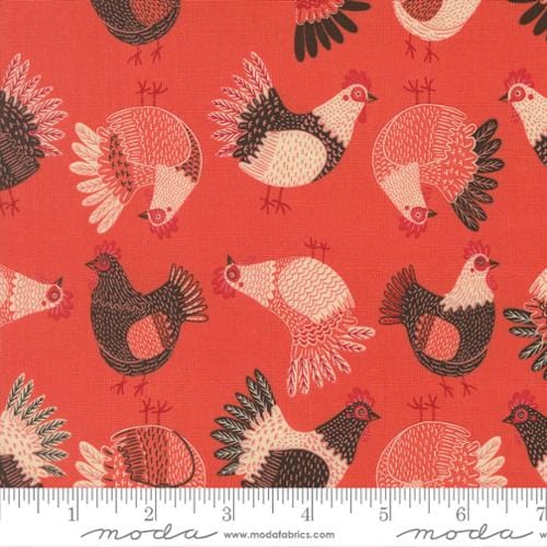 The Henhouse Cotton Fabric - Tomato Chickens (Moda) 48433-17