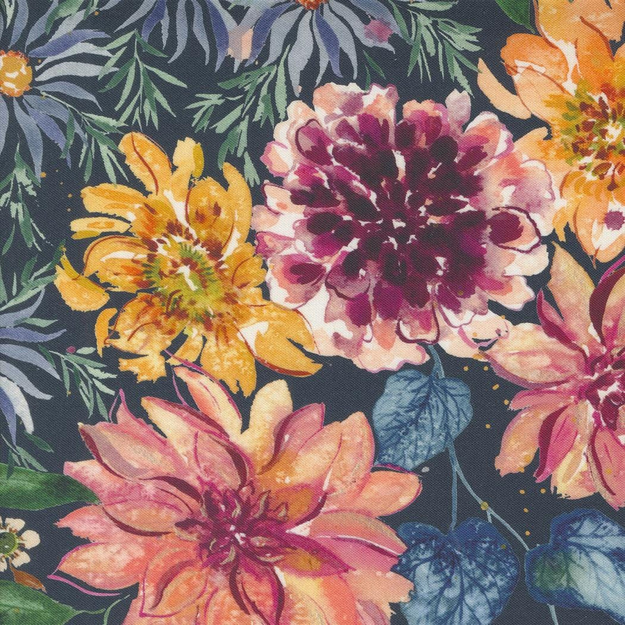 Floribunda - Retro Large Floral Midnight 39800-12