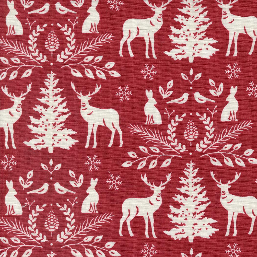 Woodland Winter - Damask Animals Cardinal Red 56092-13