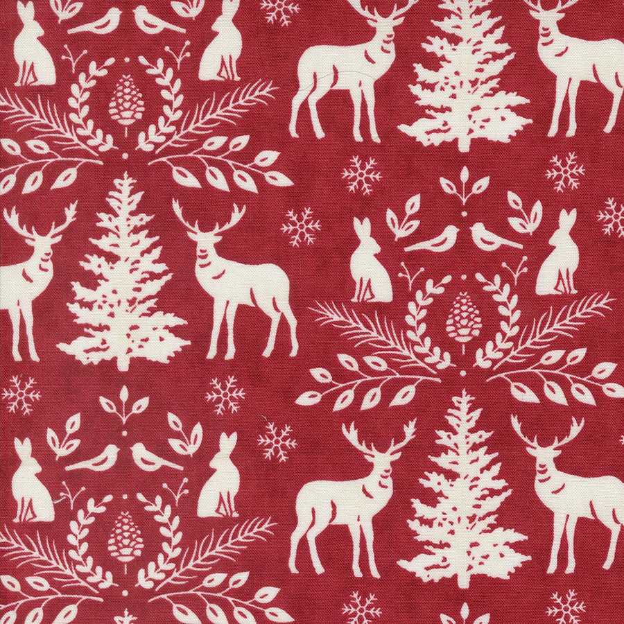 Woodland Winter - Damask Animals Cardinal Red 56092-13