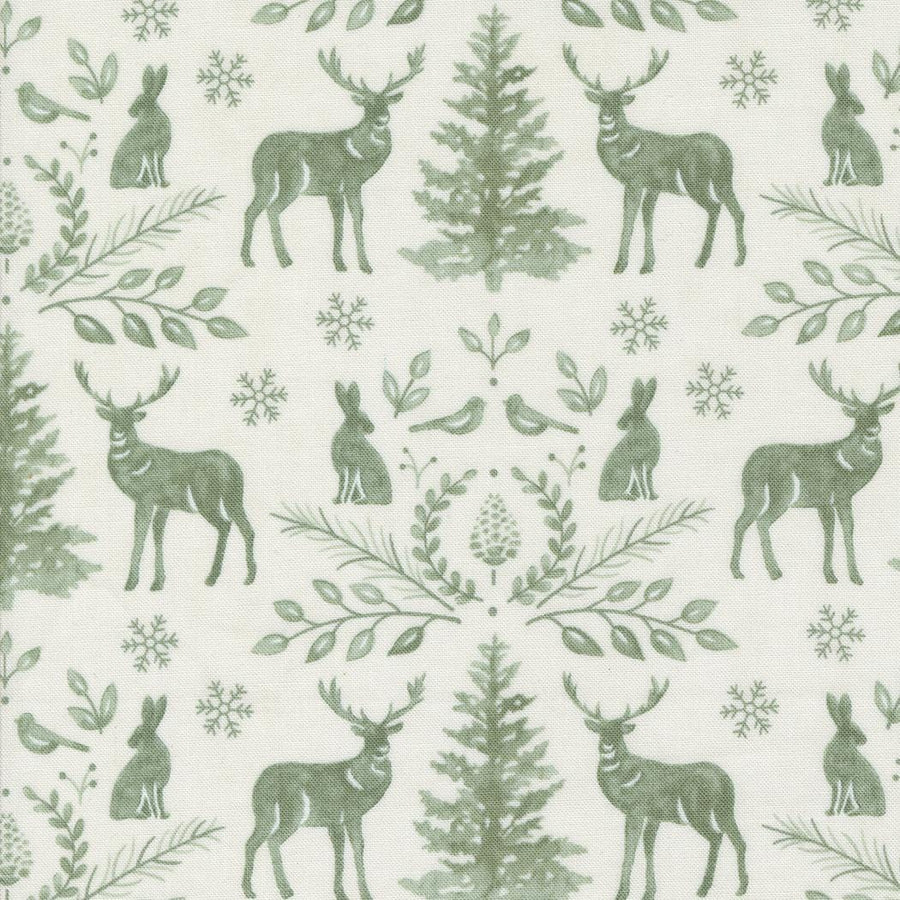 Woodland Winter - Damask Animals Snowy White 56092-11