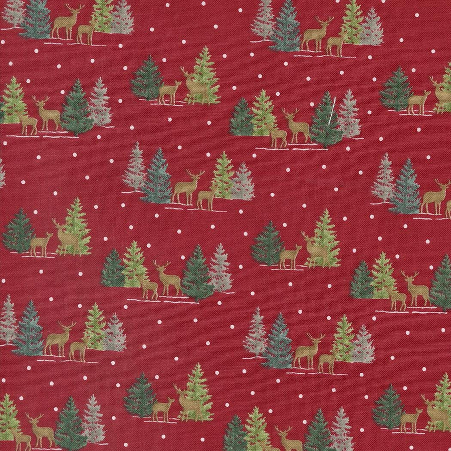 Woodland Winter - Deer Trees Dots Cardinal Red 56095-13