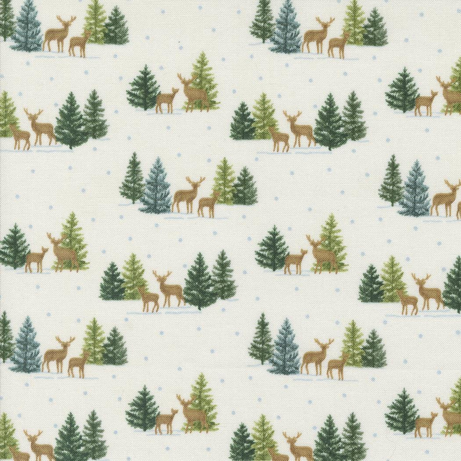 Woodland Winter - Deer Trees Dots Snowy White 56095-11