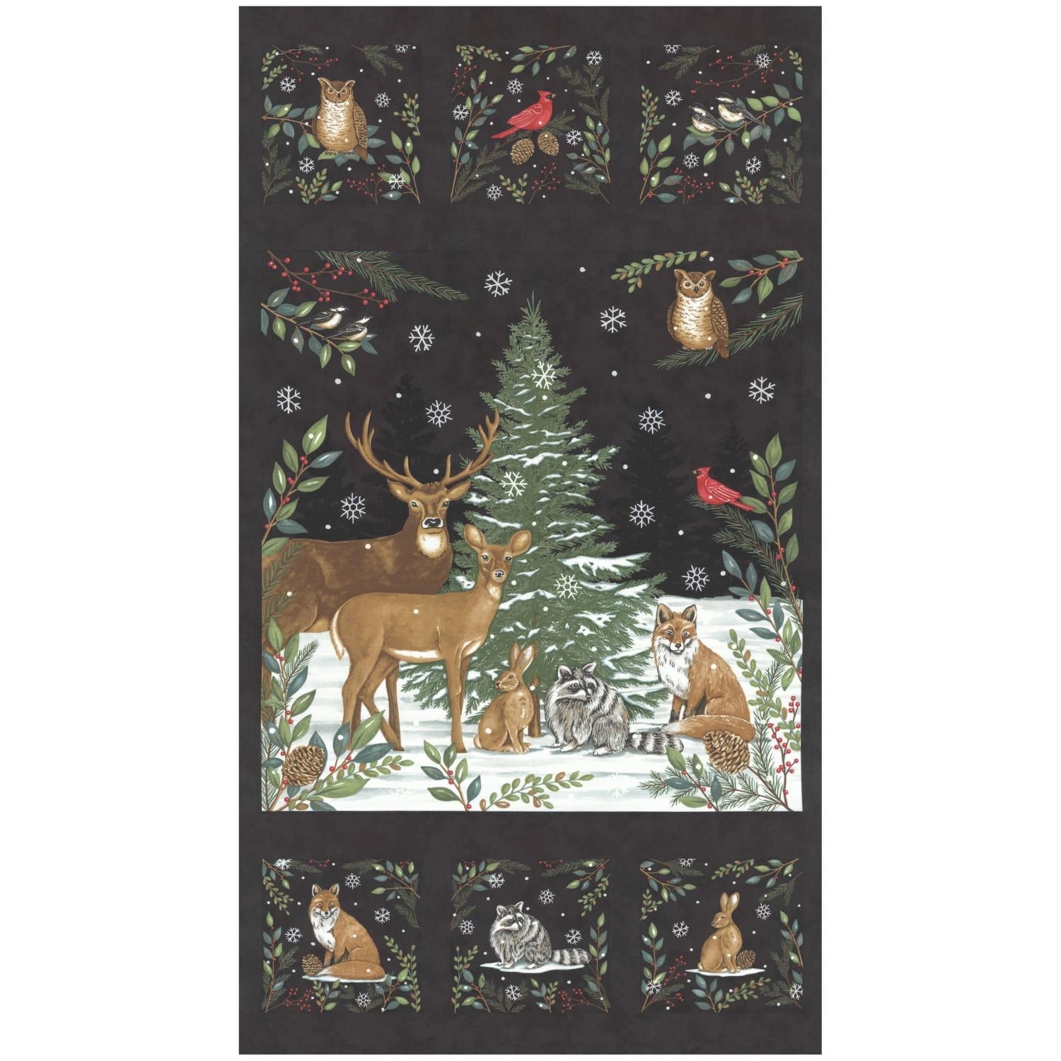 Woodland Winter - Panel Charcoal Black 56099-17