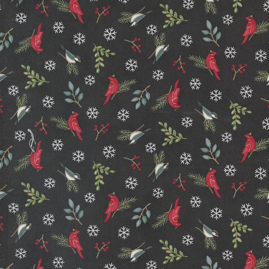 Woodland Winter - Winter Birds Snowflakes Charcoal 56096-17