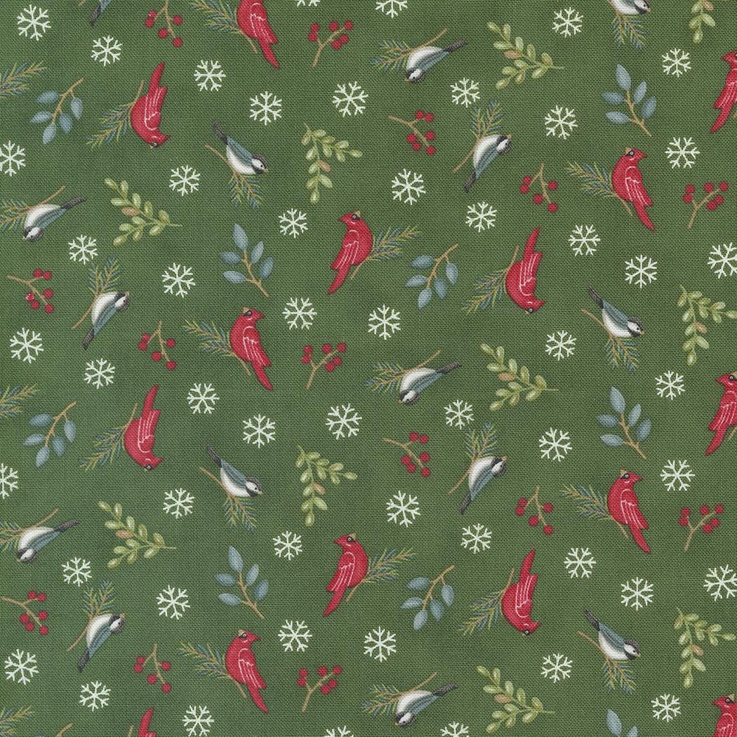 Woodland Winter - Winter Birds Snowflakes Pine Green 56096-14