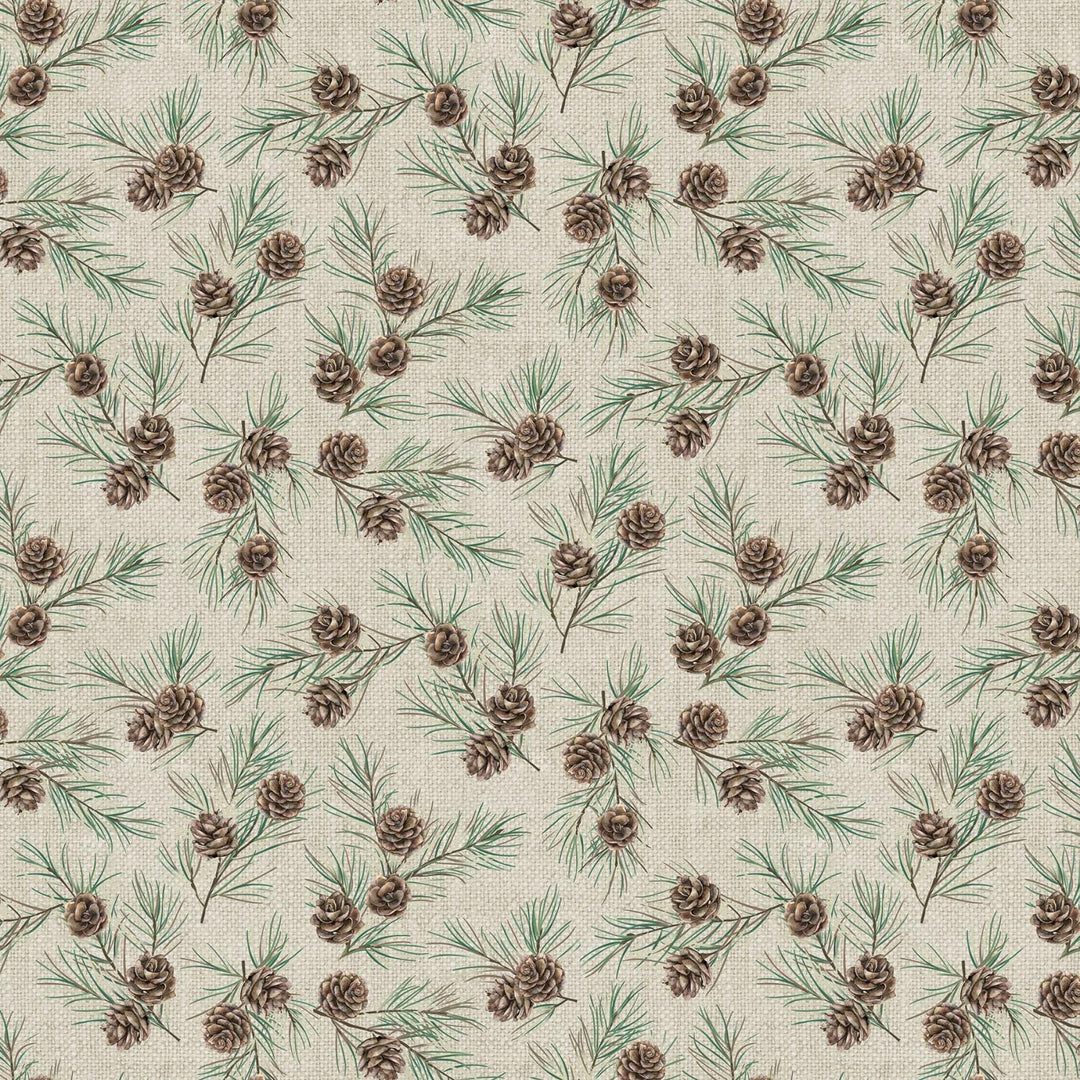 White Linen Christmas - Pinecone Boughs Tan 25430-12