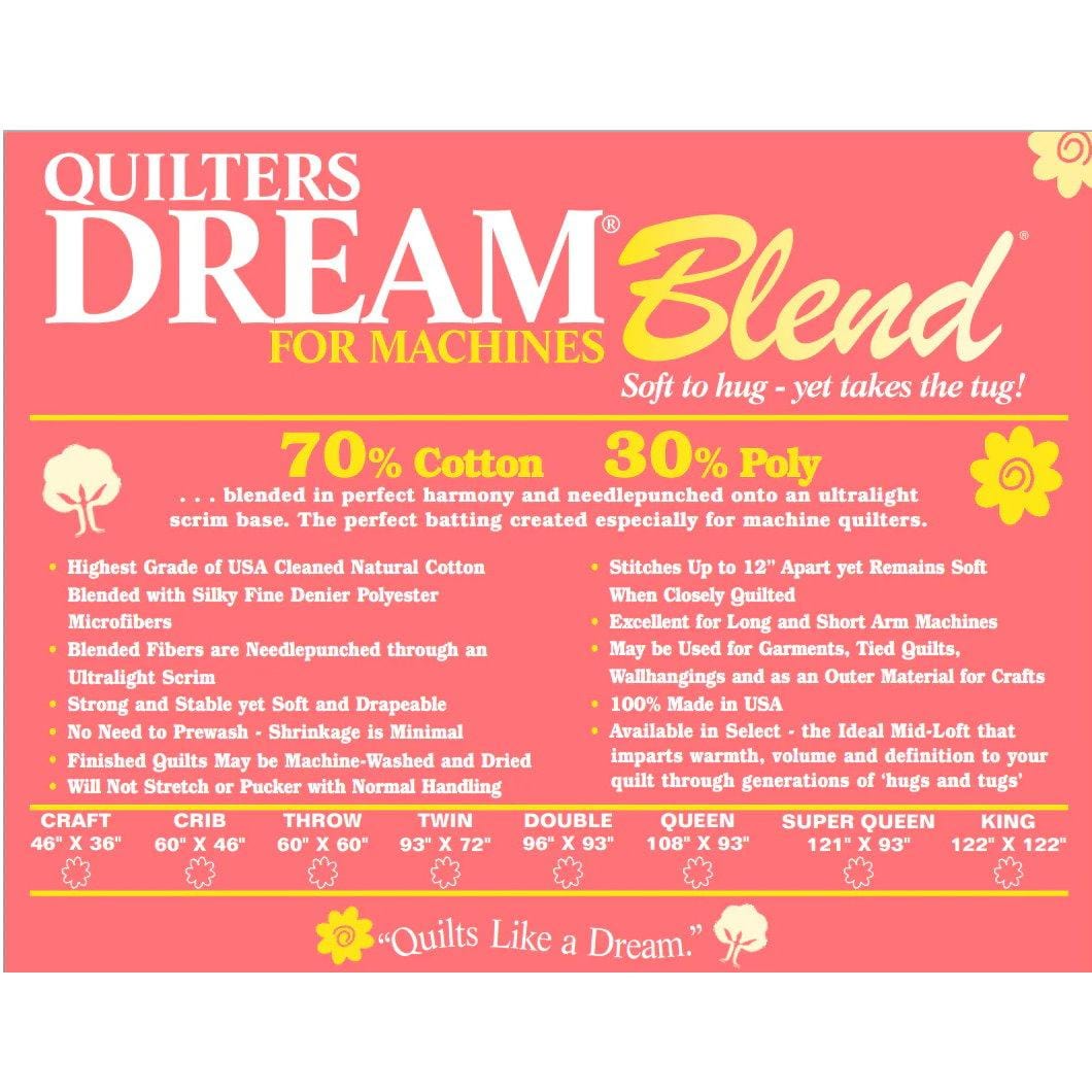 Quilter's Dream - 70/30 Dream Blend Batting for Machines - Throw Size MTH