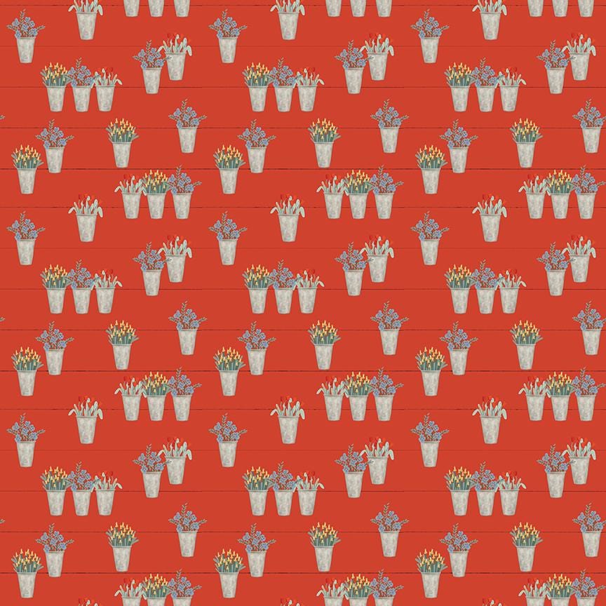 Farmhouse Summer - Flower Pots Red C13633-RED