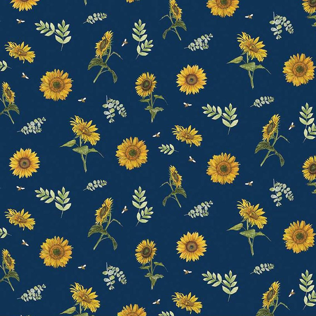 Honey Bees & Flowers Please - Sunflowers and Bees Navy C15133-NAVY