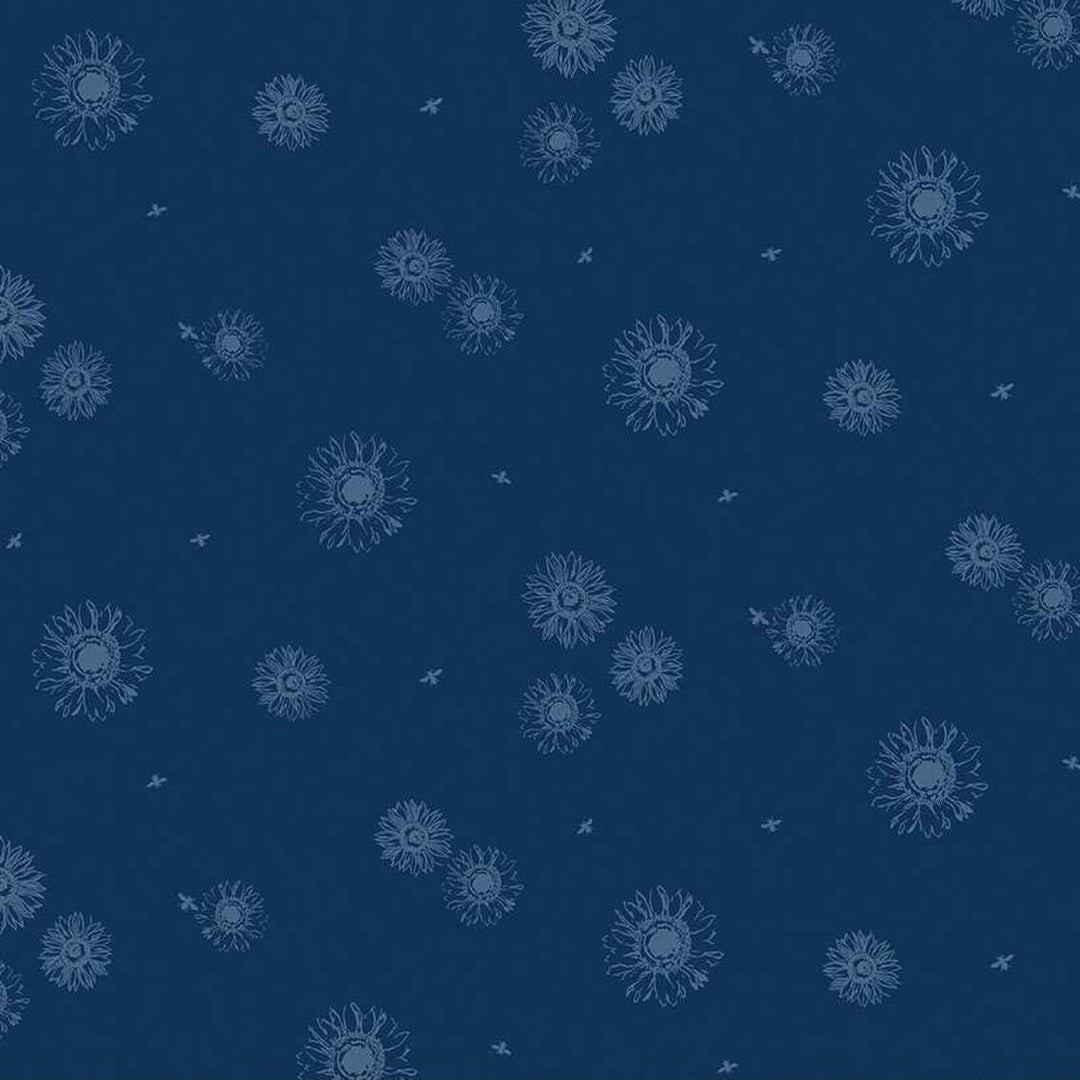 Honey Bees & Flowers Please - Tonal Sunflowers Navy C15134-NAVY