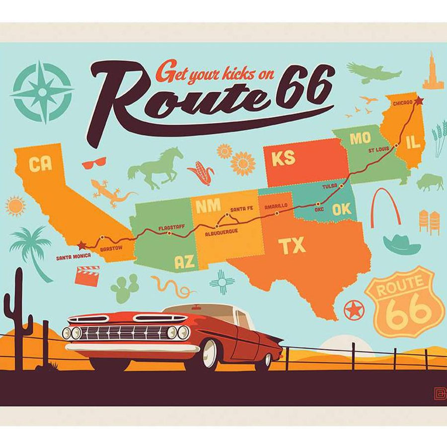 Route 66 - Get Your Kicks on Route 66 Map Panel PD15017-PANEL