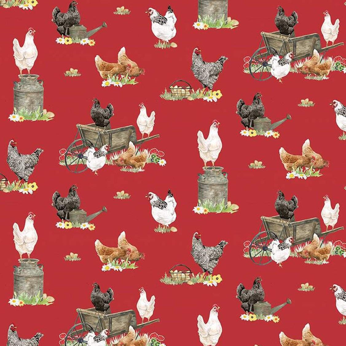 Spring Barn Quilts - Chickens Red CD14331-RED