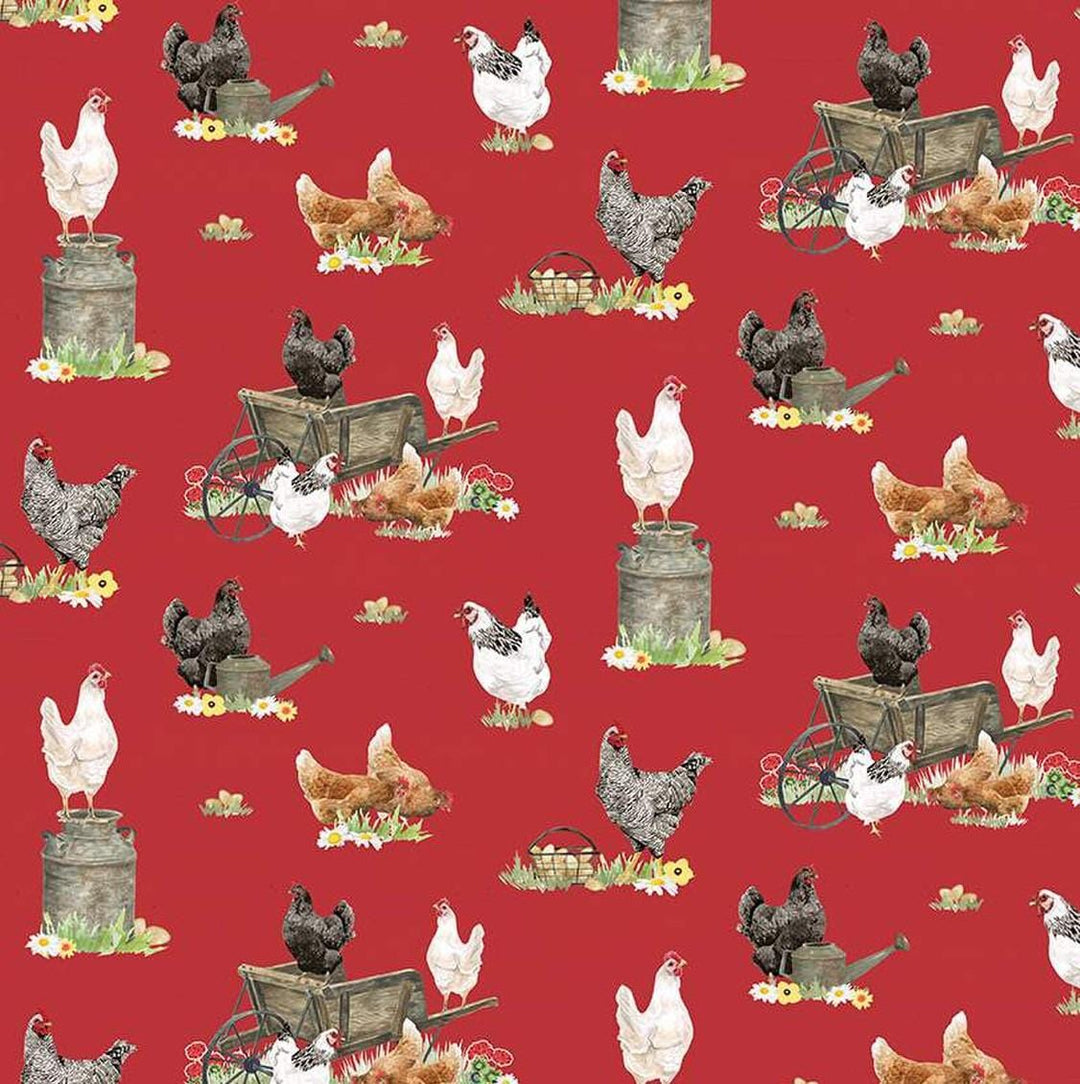 Spring Barn Quilts - Chickens Red CD14331-RED