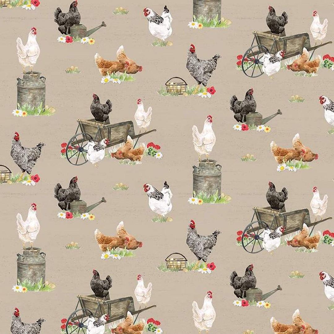 Spring Barn Quilts - Chickens Tan CD14331-TAN