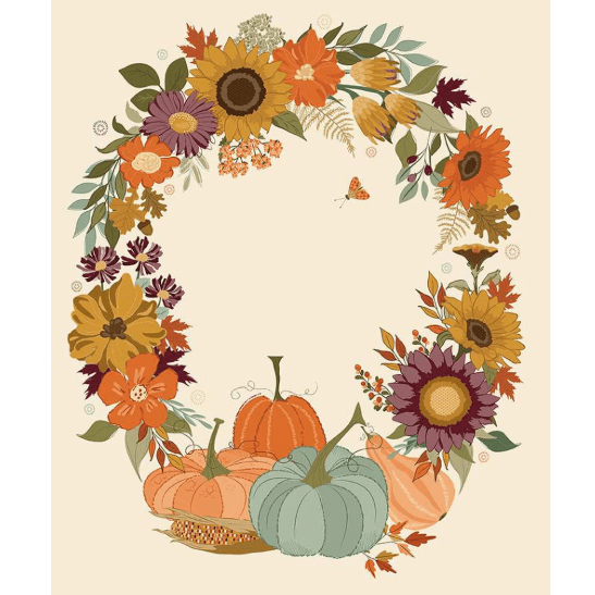 The Awe of Autumn - Wreath Panel Cream PD16198-CREAM