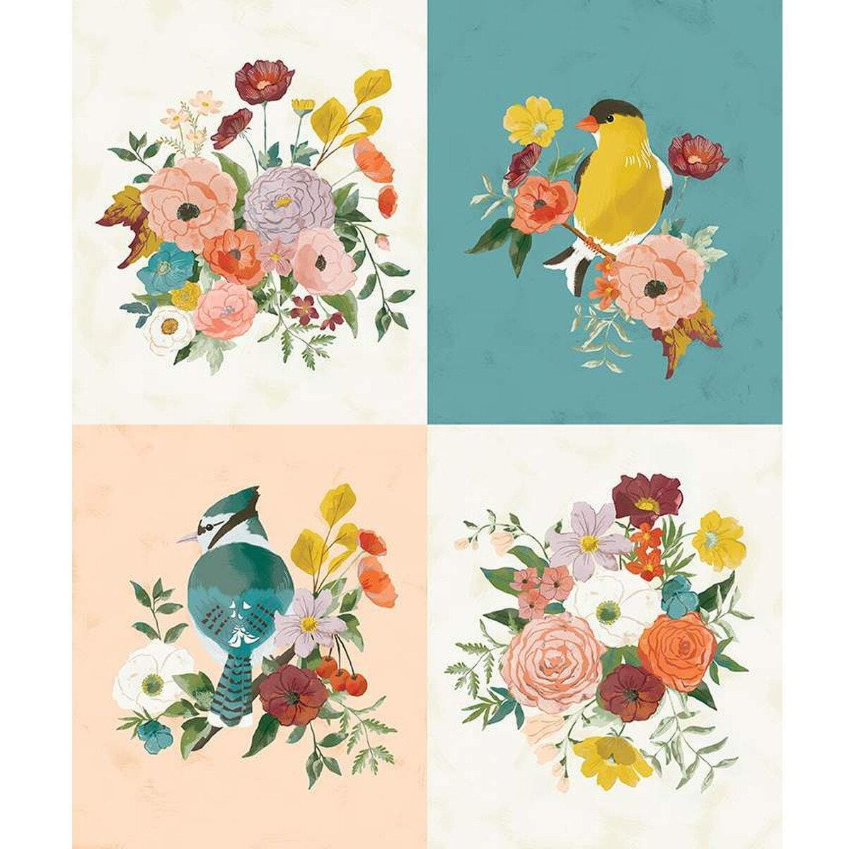 Winged Medley - Birds & Bouquets Panel P15918-PANEL