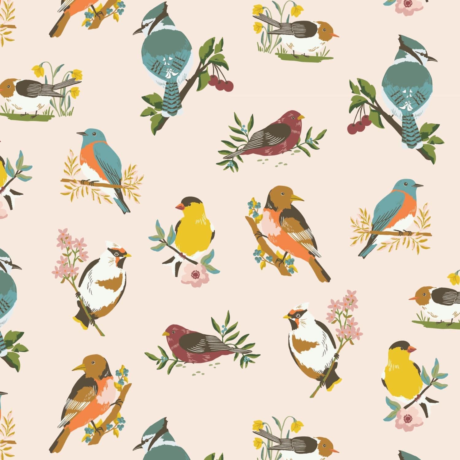 Winged Medley - Birds Latte C15911-LATTE