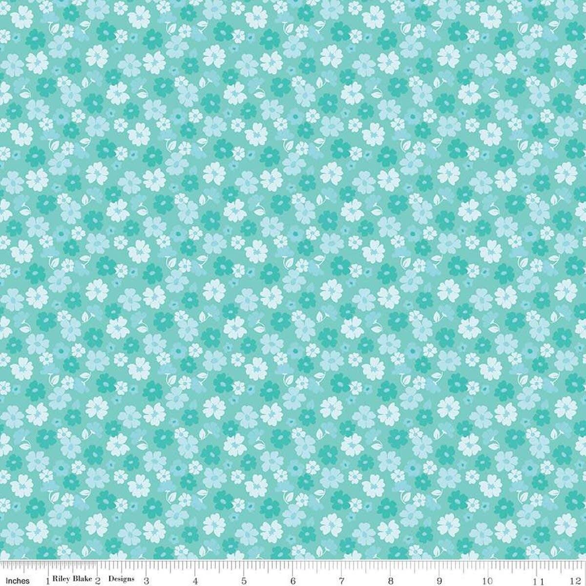 Zinnia's - Tossed Flowers Auqa C16695-AQUA