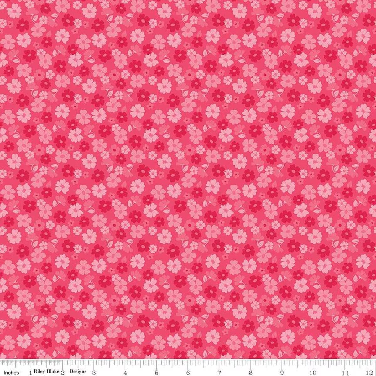 Zinnia's - Tossed Flowers Hot Pink C16695-HOTPINK