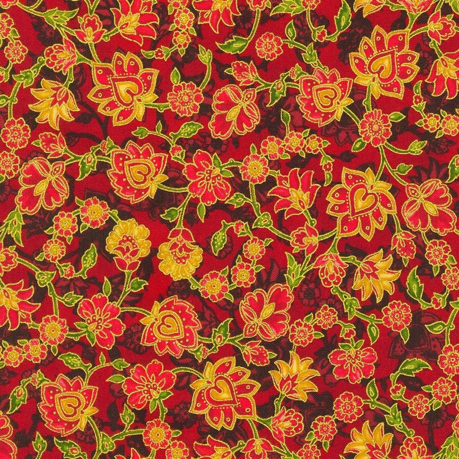Jeweled Leaves - Heart Blossoms Crimson AXUM-21610-91
