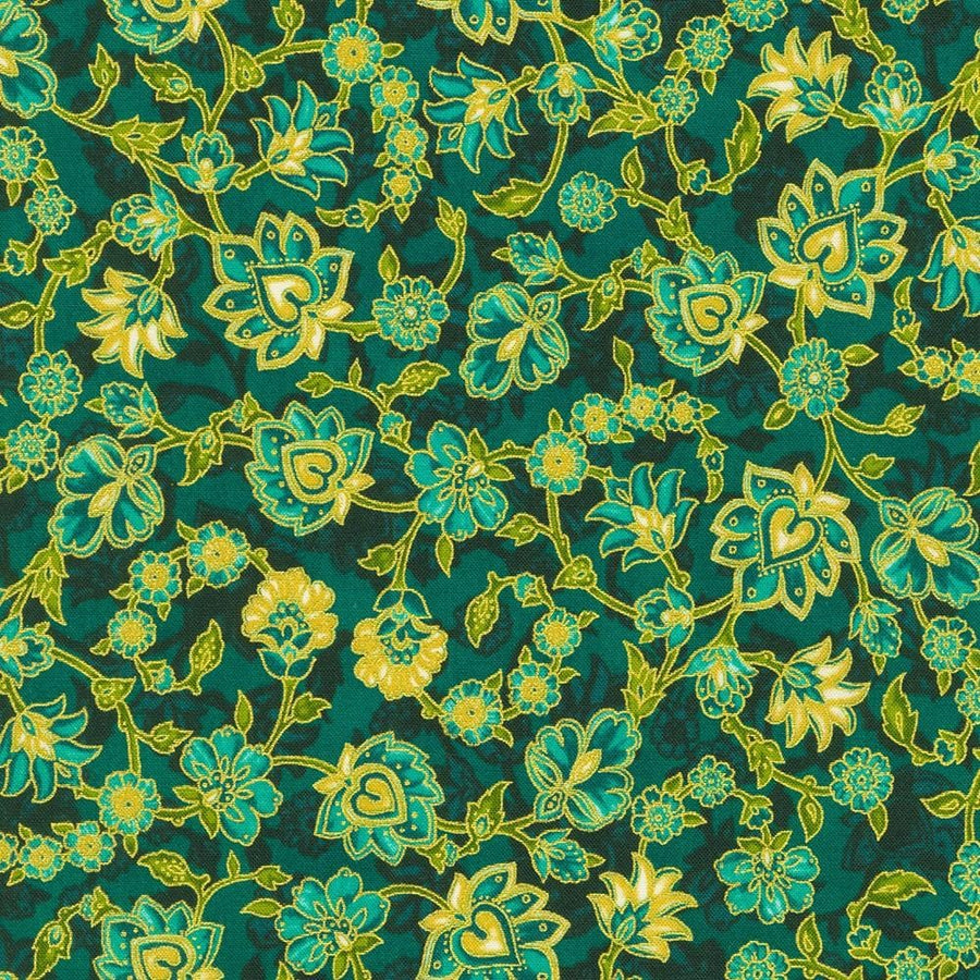 Jeweled Leaves - Heart Blossoms Teal AXUM-21610-213