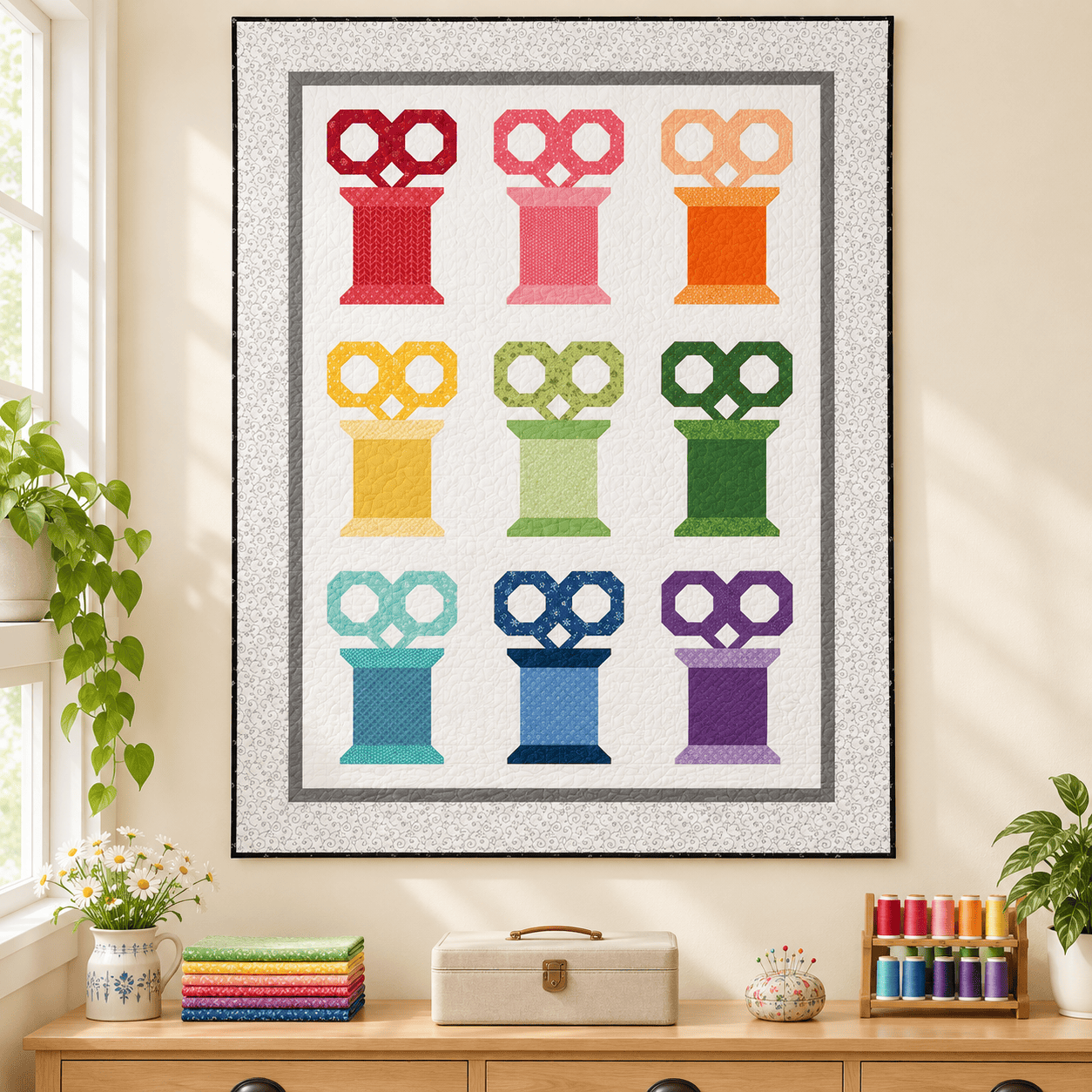 Precut! Scissors & Spools Quilt Kit - 46" x 61" SCSSRSSPLS-CQK