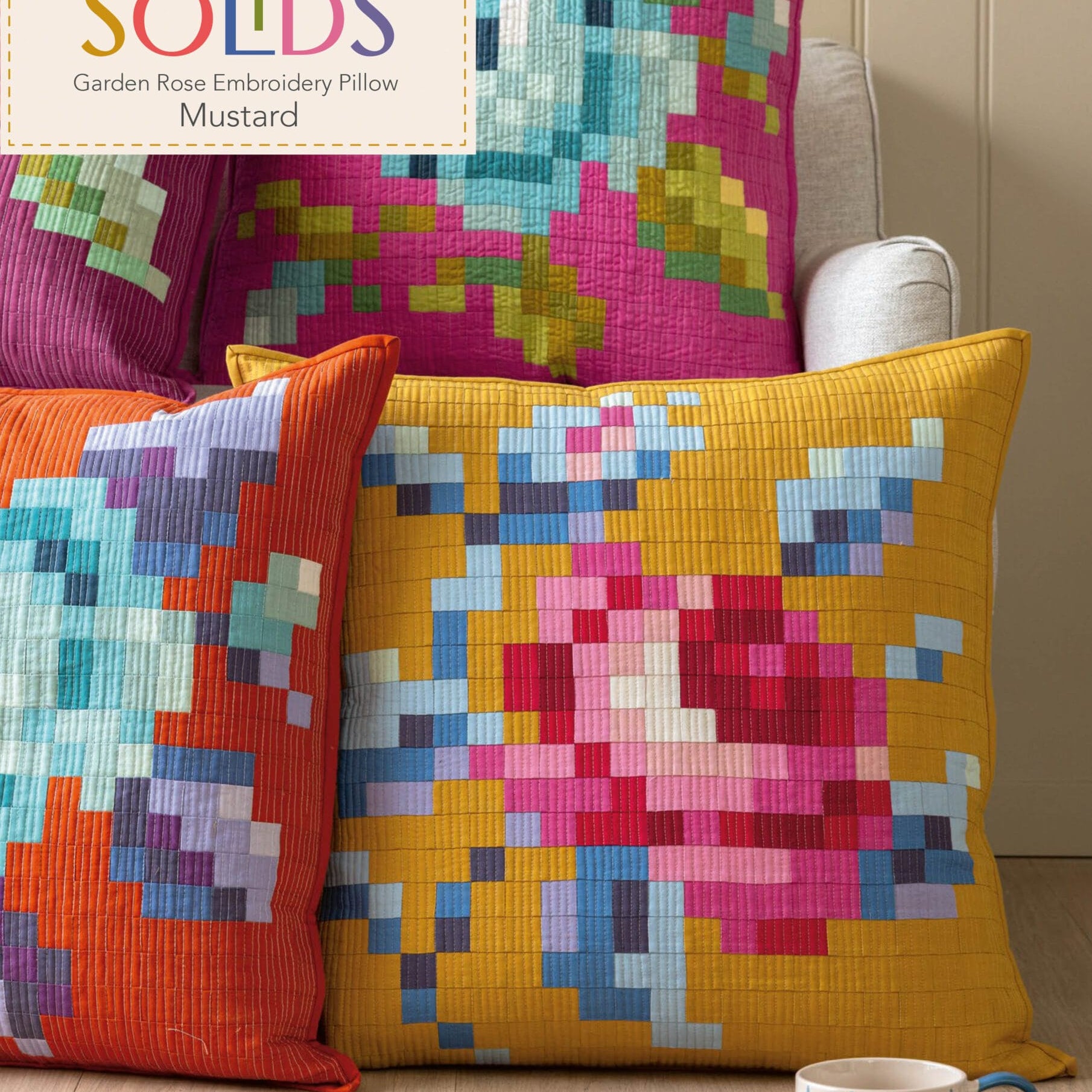 Tilda Garden Rose Embroidery Pillow - Mustard GRDNROSE-MUSTARD