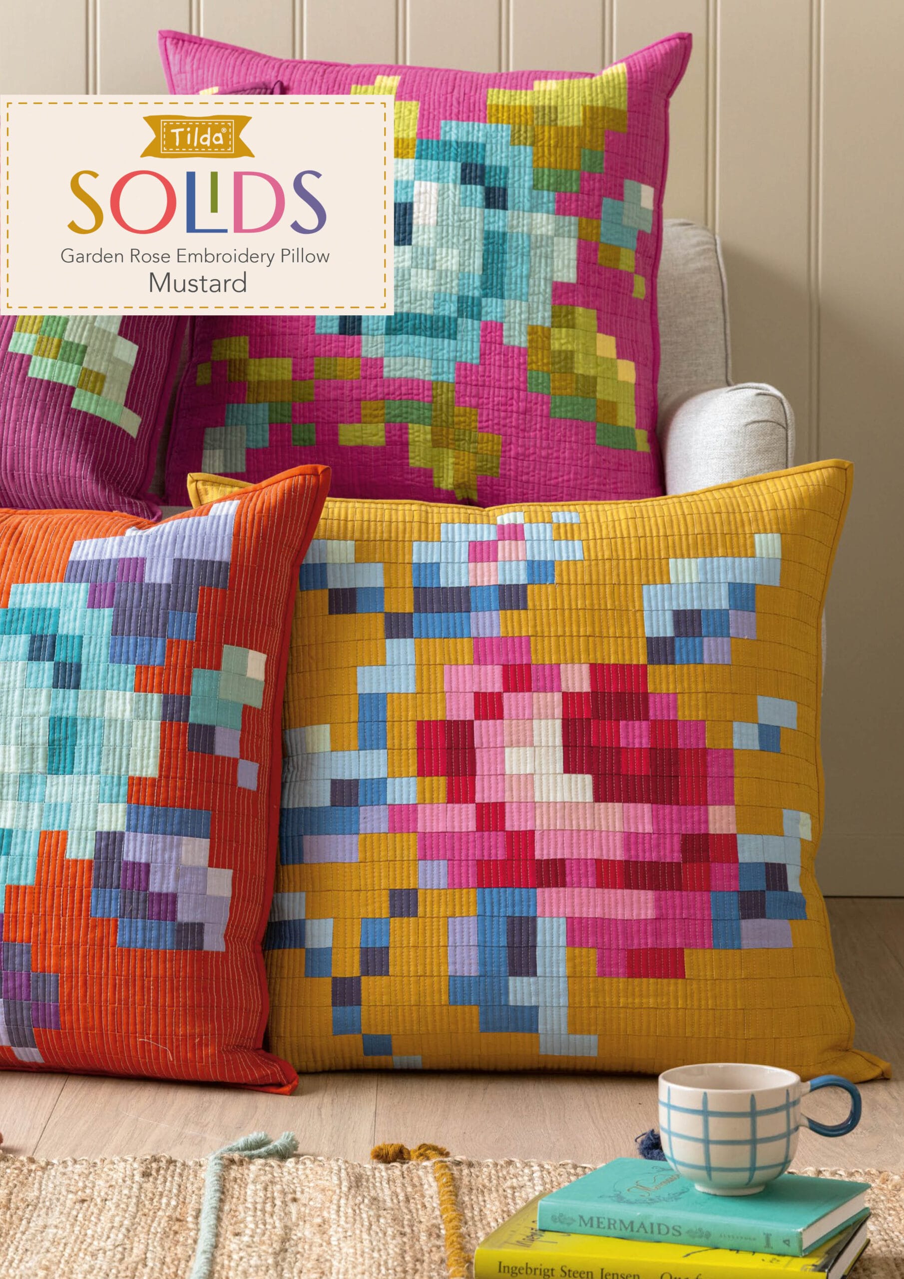Tilda Garden Rose Embroidery Pillow - Mustard GRDNROSE-MUSTARD