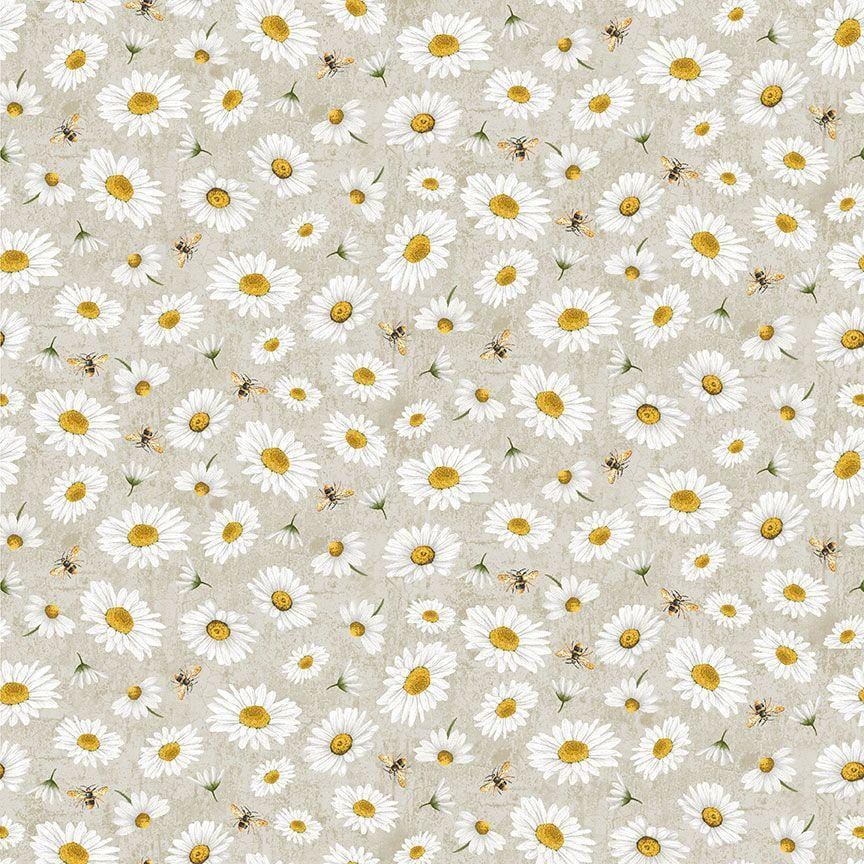 Honey Bee Farm - Tossed Bee and Daisy Florals Grey CD2397-GREY