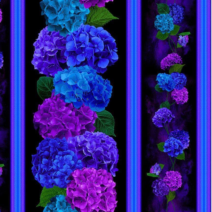 Midnight Bloom - Hydrangea Floral Stripe 11" CD3382-BLACK