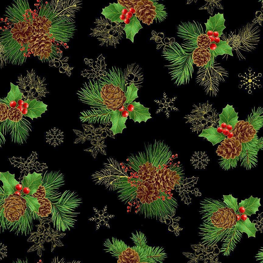 Winter Rose - Pinecone Berry Bouquet Tossed CM2896-BLACK