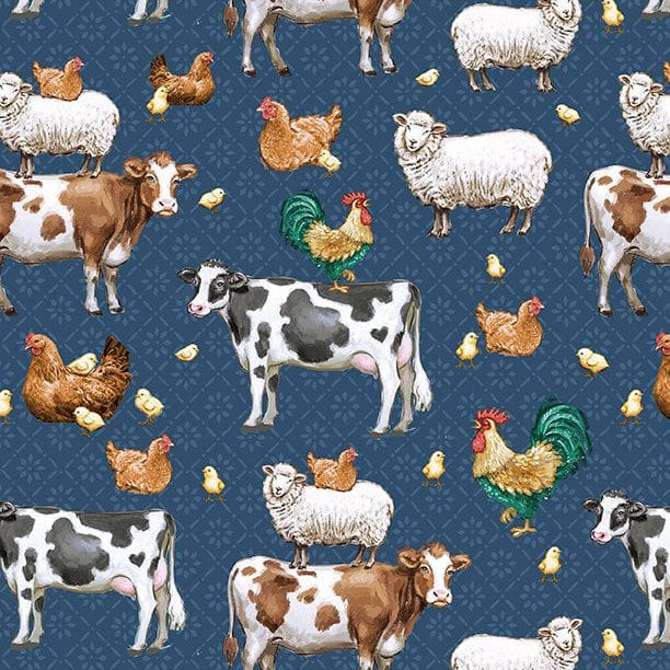 Animals Allover Blue - Family Farmstead 3008-96492-412