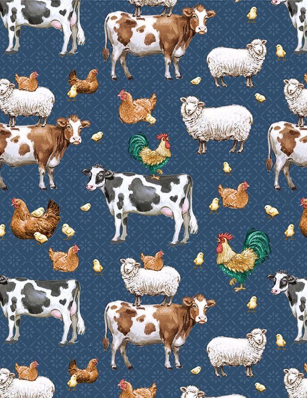 Animals Allover Blue - Family Farmstead 3008-96492-412