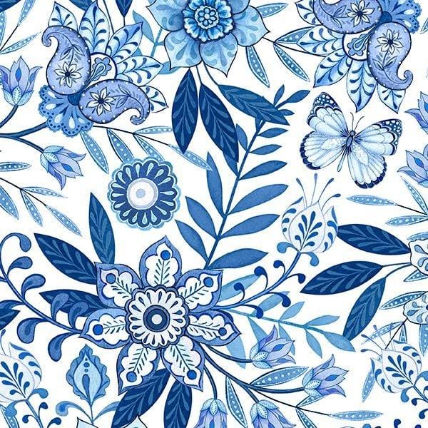 Blooming Blue - Large Floral All Over White 3017-27689-141